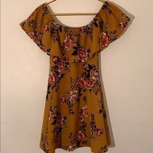 Yellow and floral off the shoulder dress